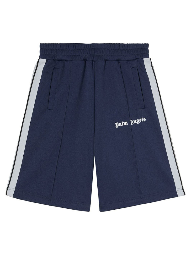 Palm Angels Logo Print Track Shorts Navy Blue/White