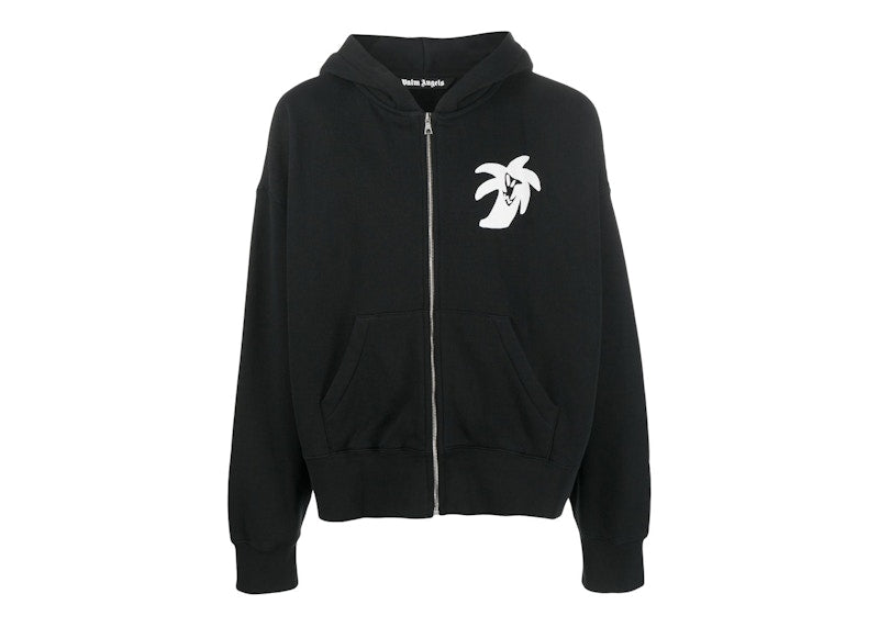 Palm Angels Logo-Print Zip-Up Hoodie Black