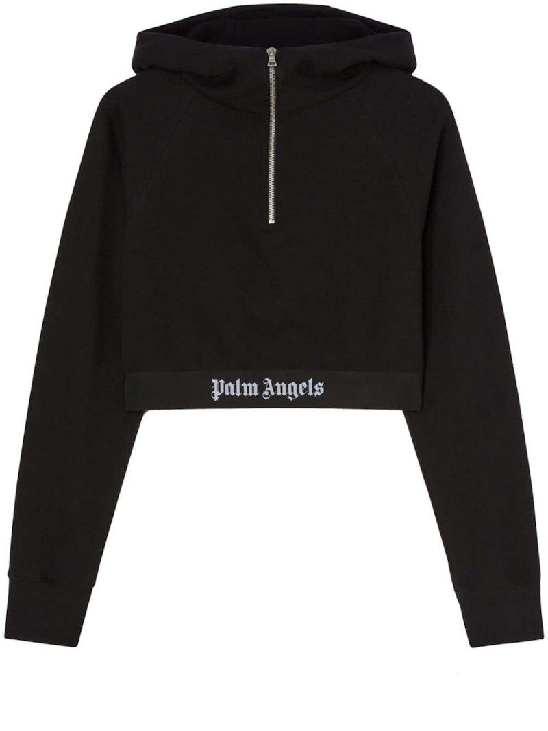 Palm Angels Logo Tape Zipped Hoodie Black/White