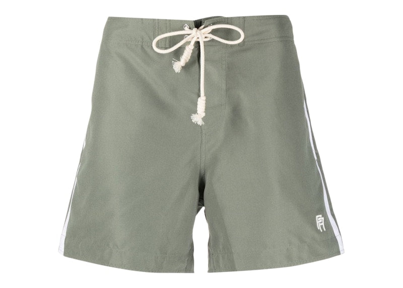 Palm Angels Logo-embroidered Side Stripe Swim Shorts Military Green