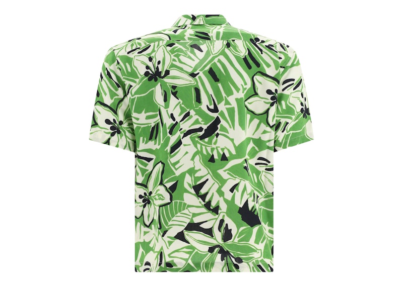 Palm Angels Macro Hibiscus Floral Print Short-Sleeved Shirt Green/White
