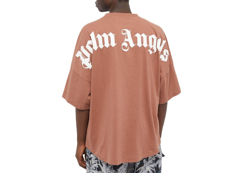 Palm Angels Mock Neck Logo T-Shirt Tan/White