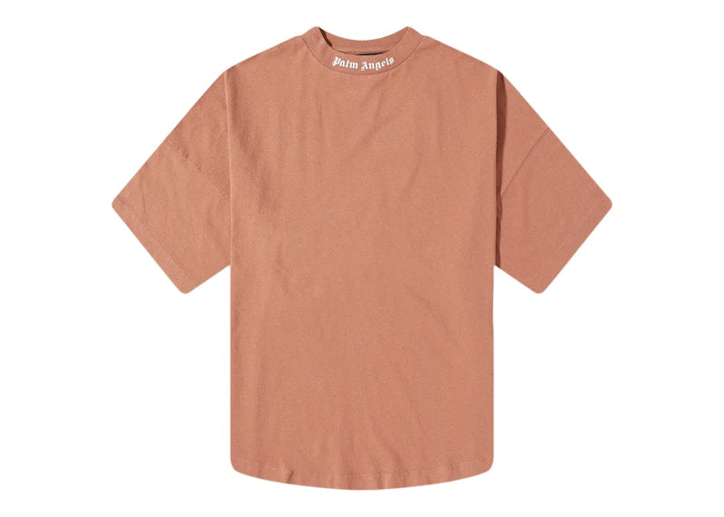 Palm Angels Mock Neck Logo T-Shirt Tan/White