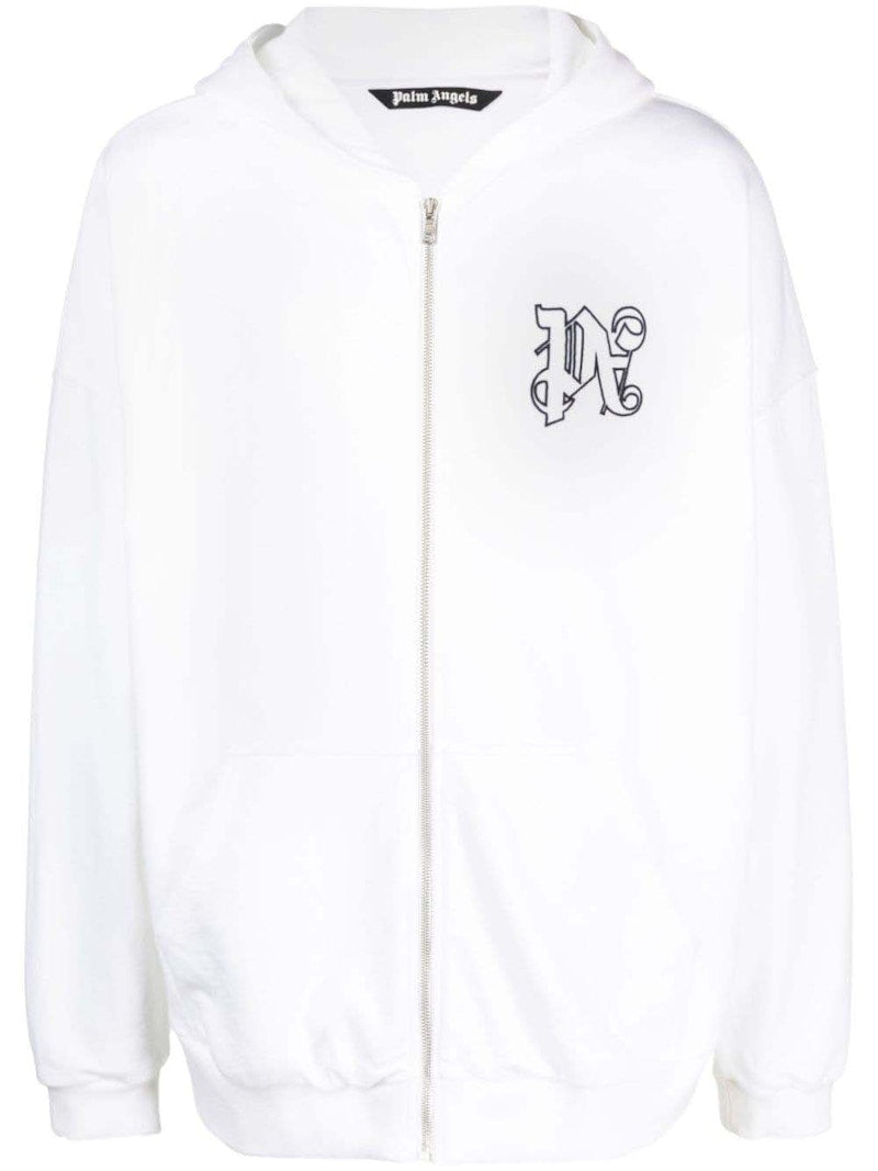 Palm Angels Monogram-Embroidered Cotton Hoodie White