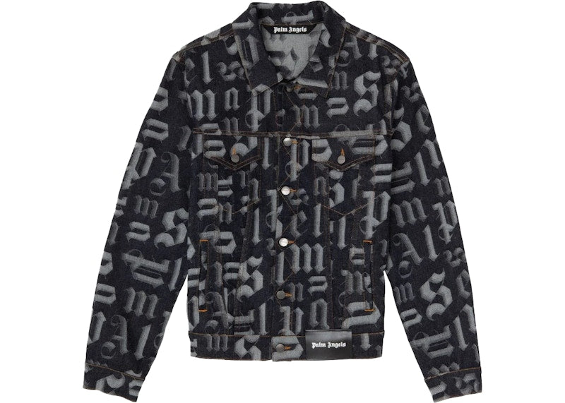Palm Angels Monogram Print Denim Jacket Black