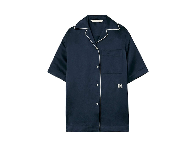 Palm Angels Monogram Satin Bowling Shirt Black