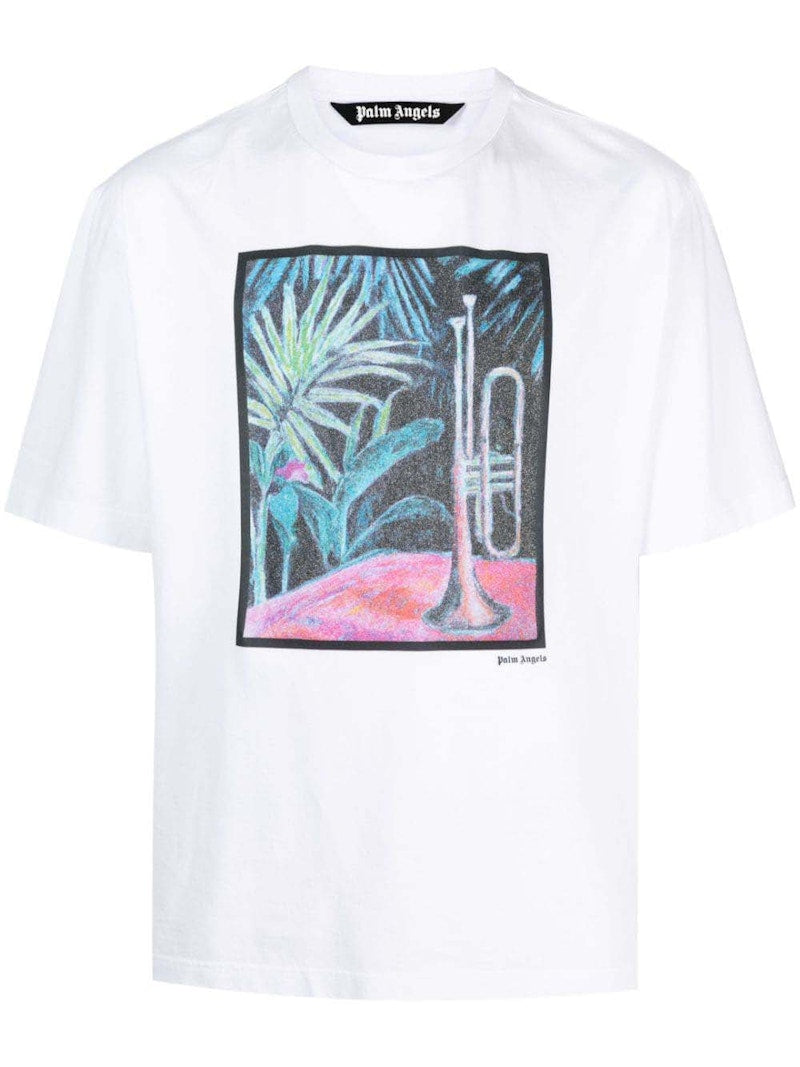 Palm Angels Oil On Canvas Cotton T-shirt White