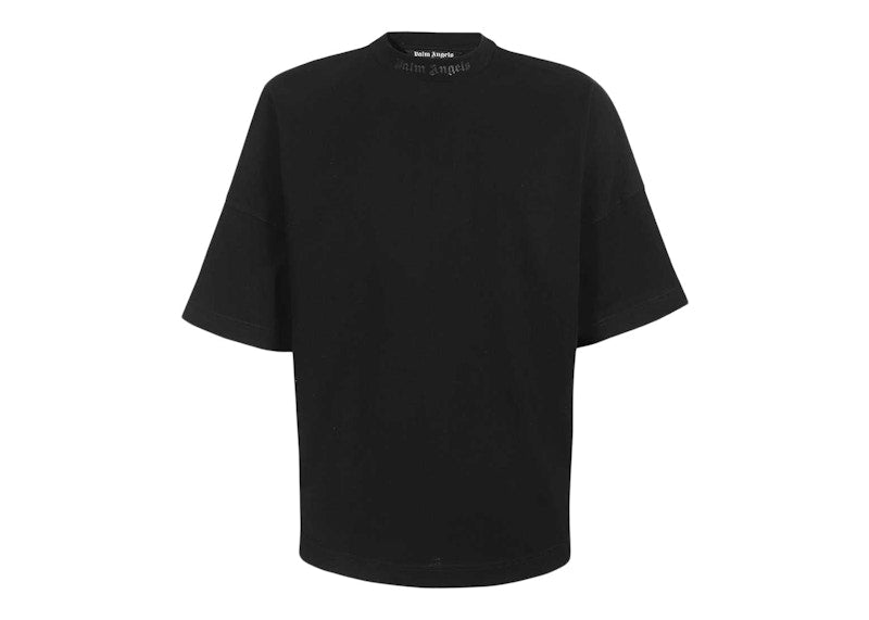 Palm Angels Oversized Mock Neck Glitter Logo T-Shirt Black/Black