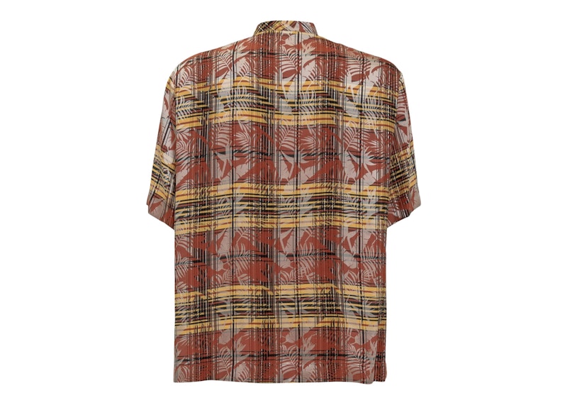 Palm Angels PA Logo Plaid Bowling Shirt Burgundy/Yellow/Multi