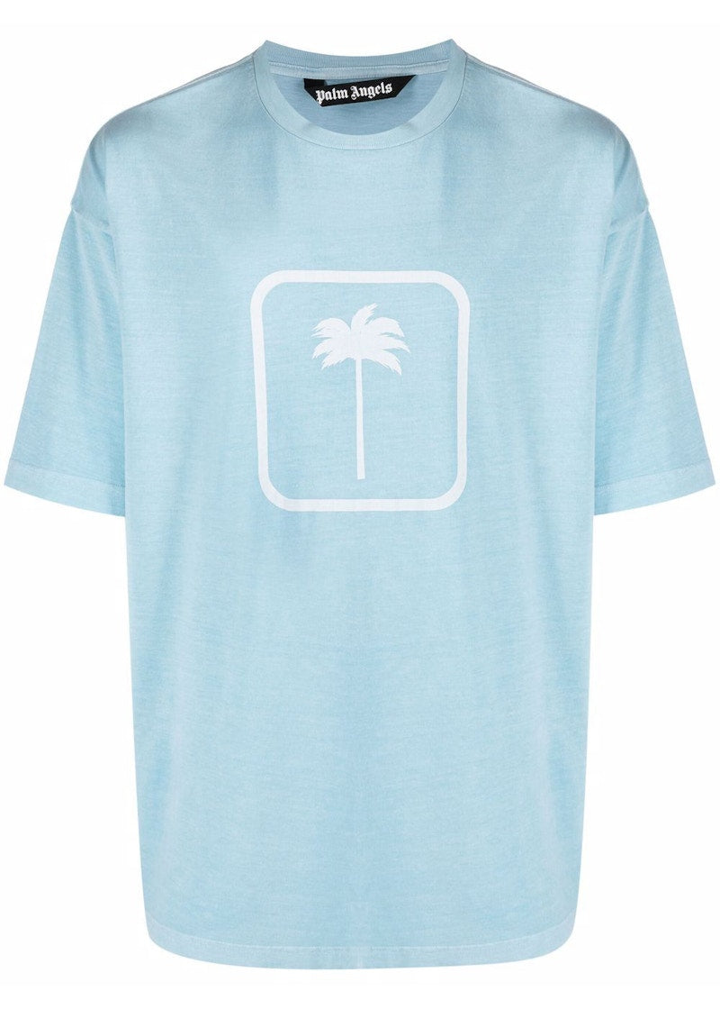Palm Angels PXP Tonal Palm Tree Print T-Shirt Turquoise White