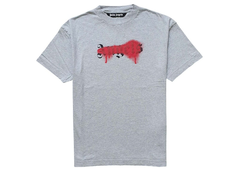 Palm Angels Paint-splatter Logo T-shirt Grey/Red
