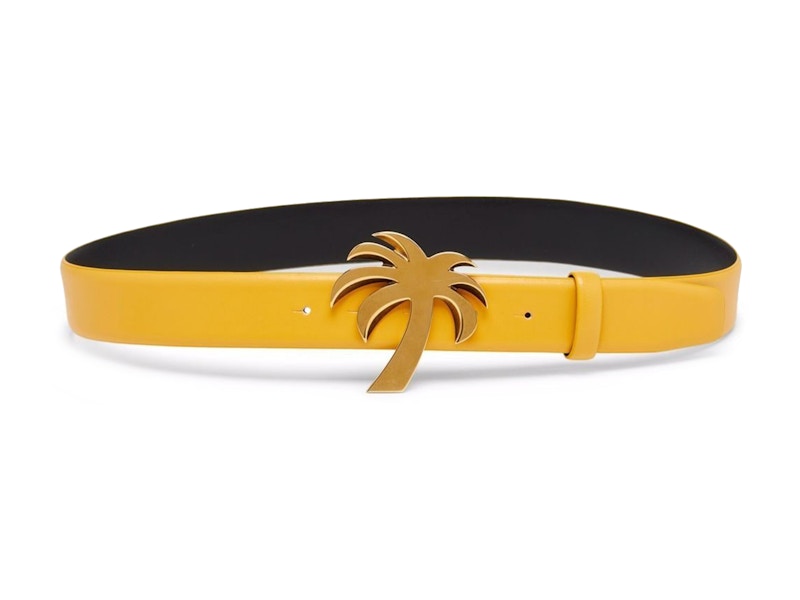 Palm Angels Palm Tree Buckle Leather Belt Yellow/Gold-tone