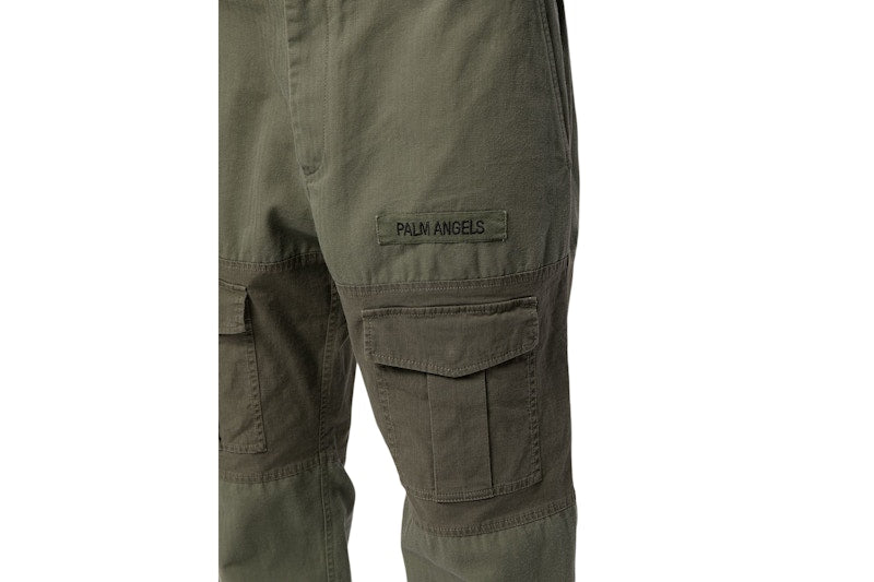 Palm Angels Panelled Multi-Pocket Cargo Pants Military Green