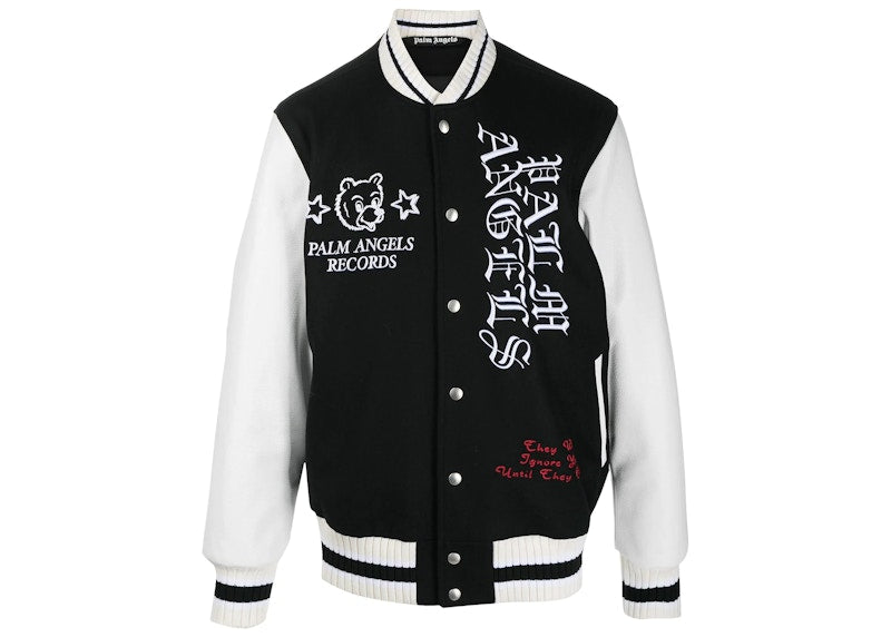 Palm Angels Patch-Detail Embroidered Varsity Jacket Black