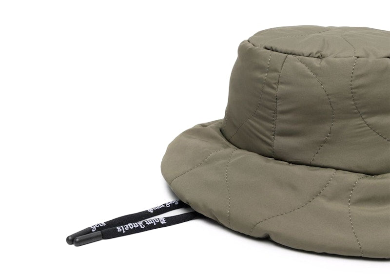 Palm Angels Patch Logo Quilted Bucket Hat Military White