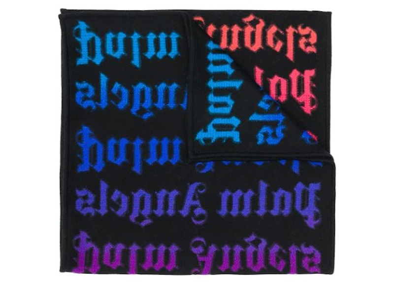 Palm Angels Rainbow Monogram Knitted Scarf Black/Blue