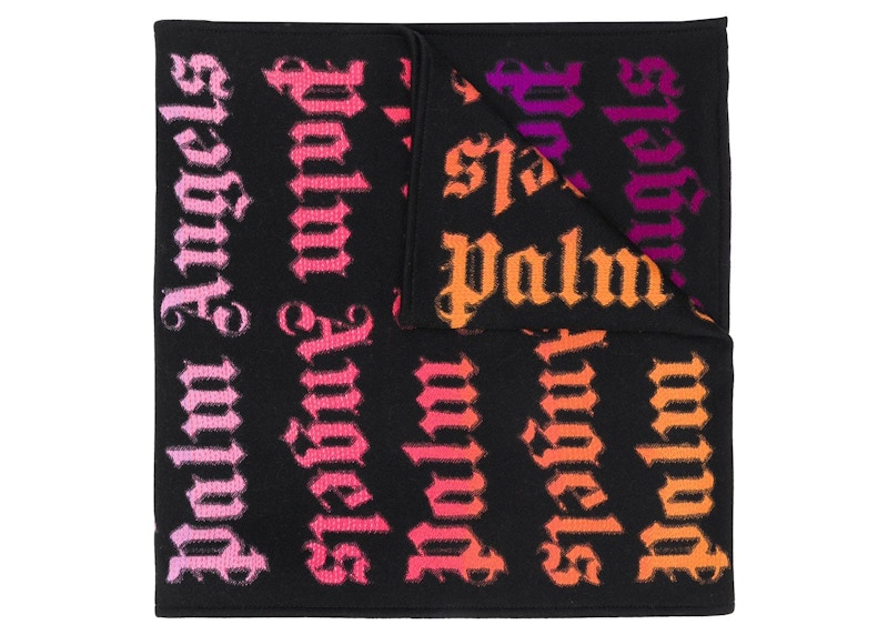 Palm Angels Rainbow Monogram Knitted Scarf Black/Orange