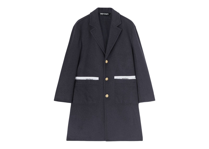 Palm Angels Sartorial Tape Button-Up Coat Navy blue/off-white