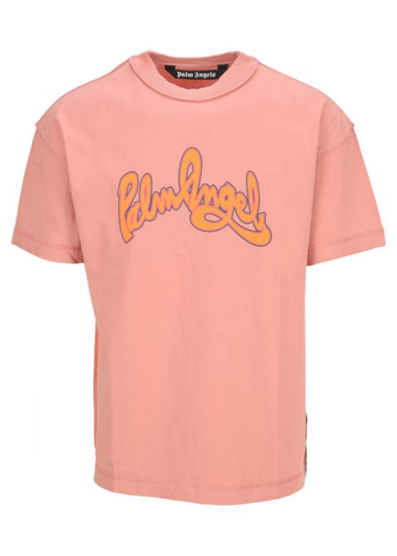 Palm Angels Seasonal Logo Inside Out Effect T-Shirt Pink Orange