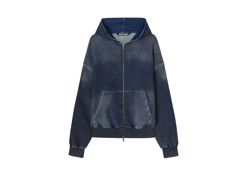 Palm Angels Series Washed Zip Hoodie Navy