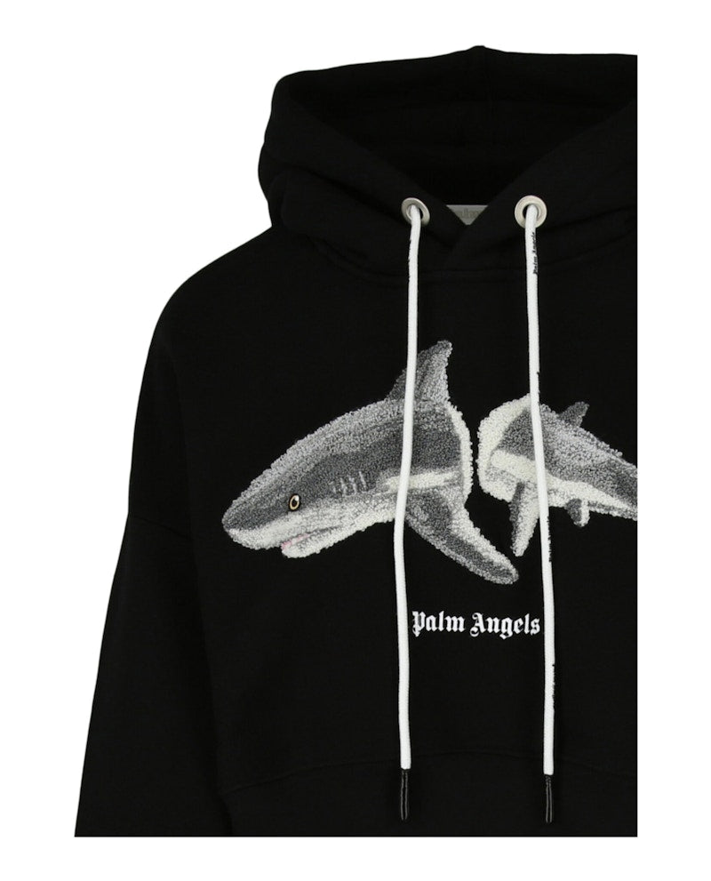 Palm Angels Shark Cropped Hoodie Black/White
