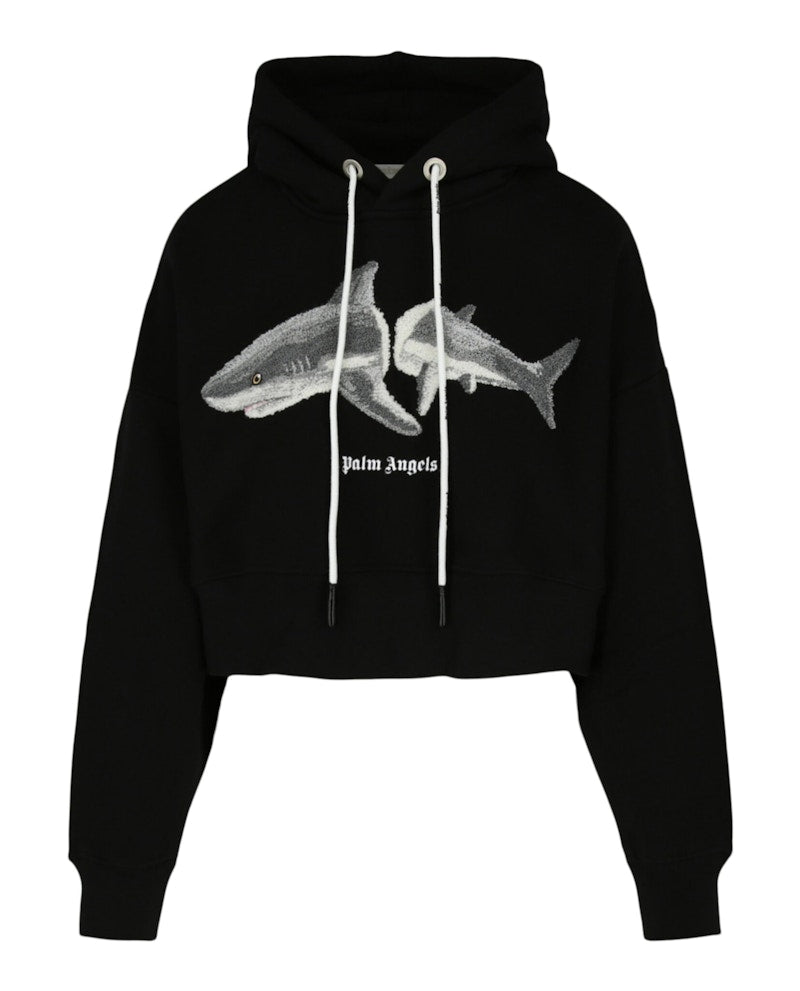 Palm Angels Shark Cropped Hoodie Black/White