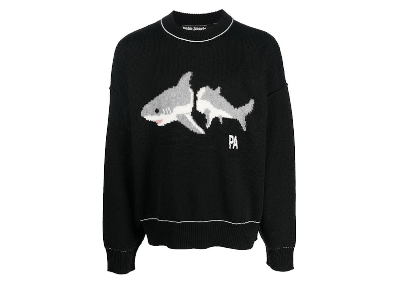 Palm Angels Shark Wool Knit Sweater Black/Light Grey