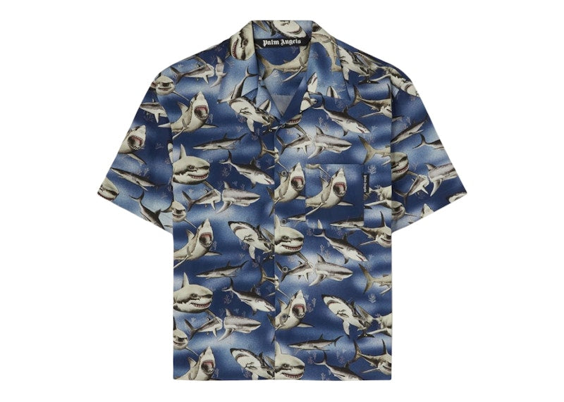 Palm Angels Sharks Bowling Shirt Blue/Black