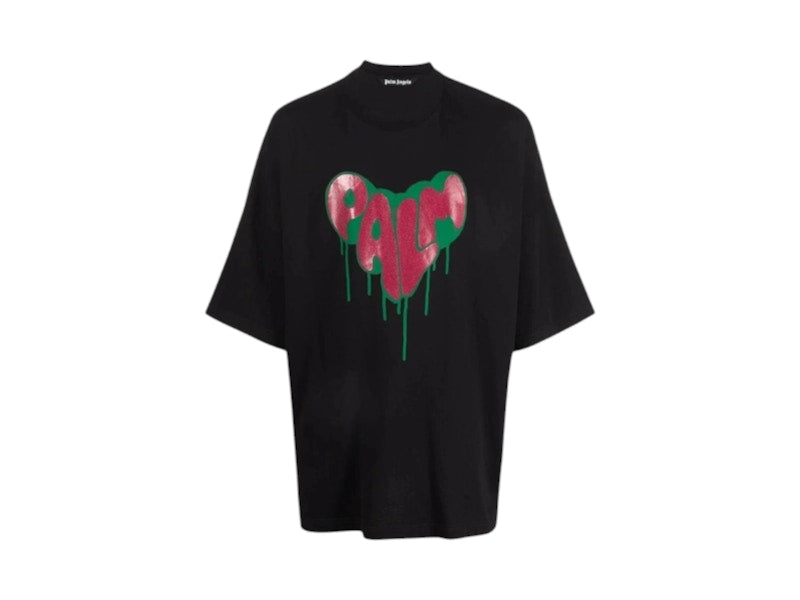 Palm Angels Spray Heart Loose T-shirt Black/Fuchsia