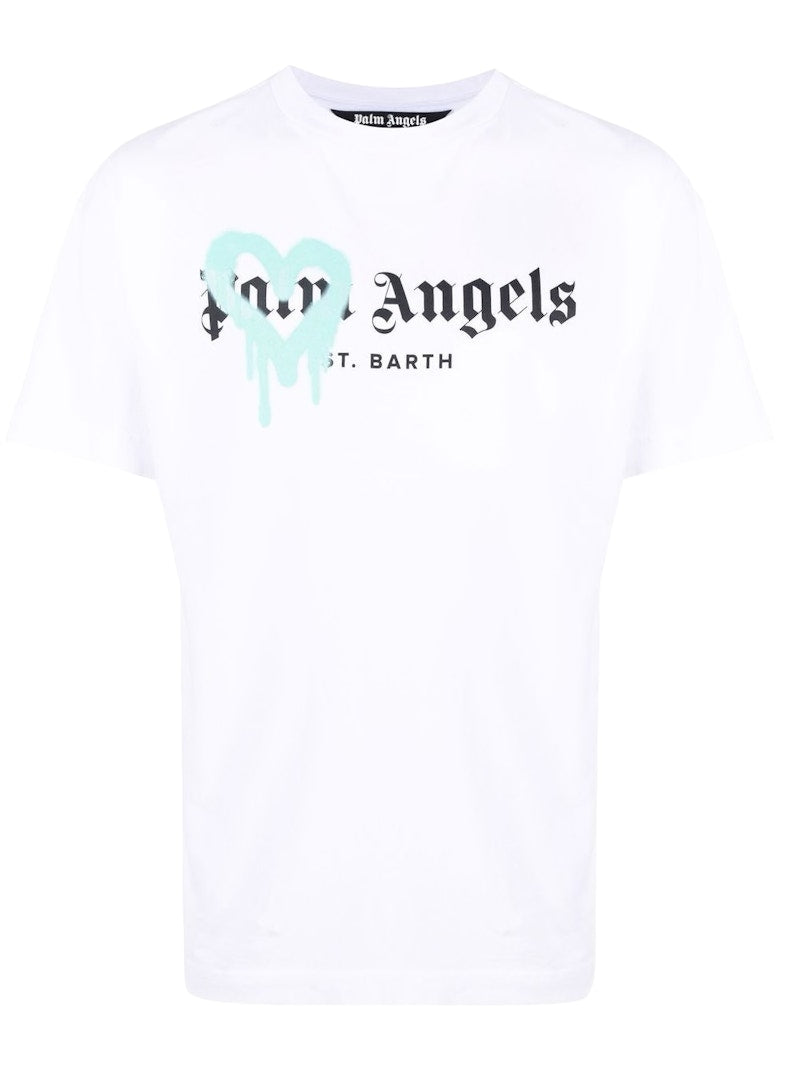 Palm Angels St Barth Heart Sprayed Logo T-Shirt White