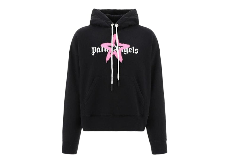 Palm Angels Star Sprayed Logo Popover Hoodie Black/Pink