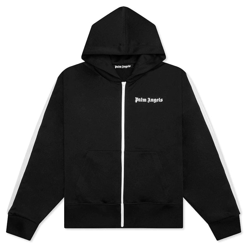 Palm Angels Stripe-Detail Zip-Up Hoodie Black/White