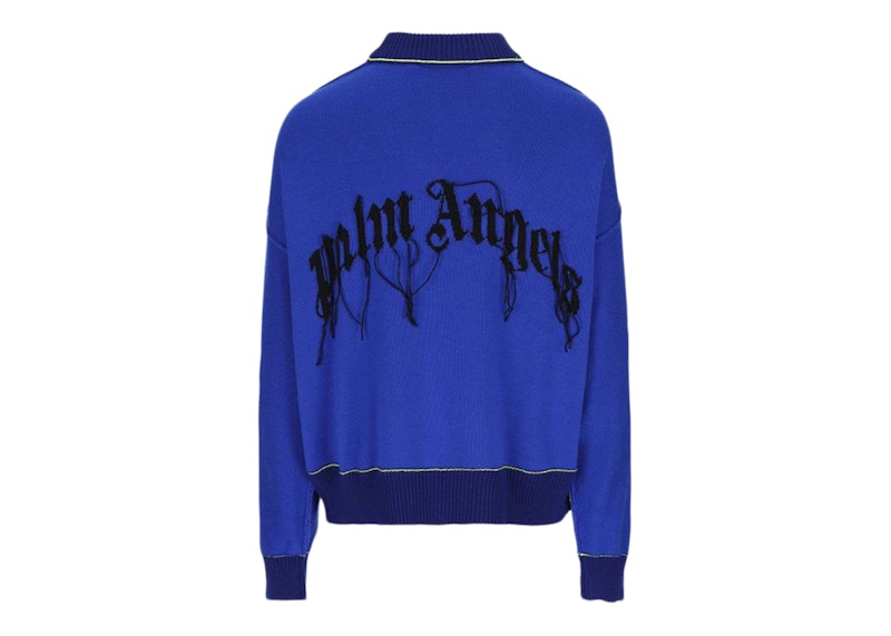 Palm Angels Teddy Bear Embroidered Wool Knit Sweater Blue/Multi