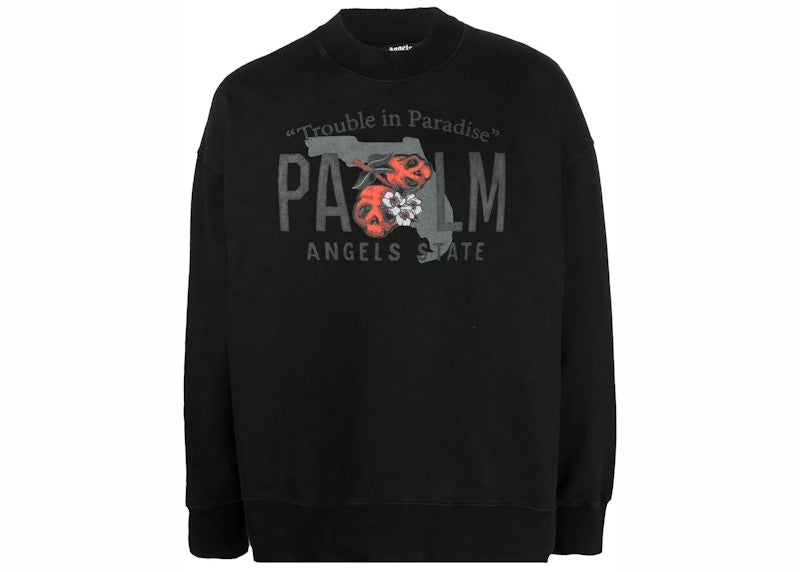 Palm Angels Trouble In Paradise Logo Print Cotton Sweatshirt Black/Green