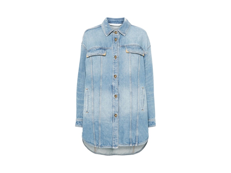 Palm Angels Washed Logo Denim Overshirt Blue