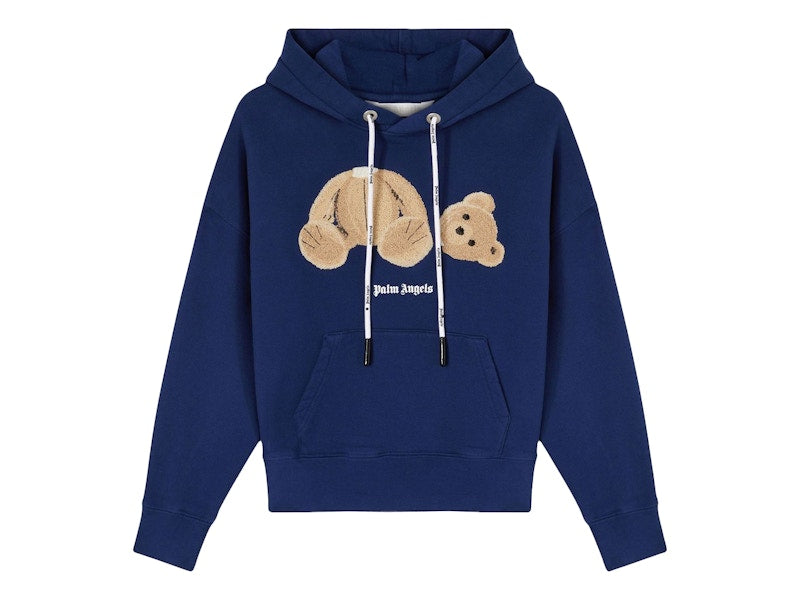 Palm Angels Womens Bear Over Hoodie Navy Blue/Brown