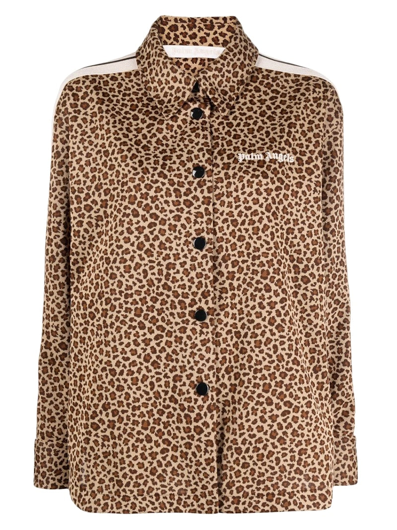 Palm Angels Womens Button-Up Track Jacket Leaopard Print Brown/Black/Off White