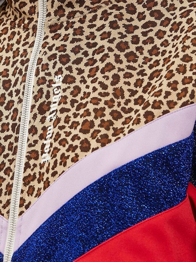 Palm Angels Womens Colorblock Track Jacket Leopard Print Brown/Black/Navy/Red