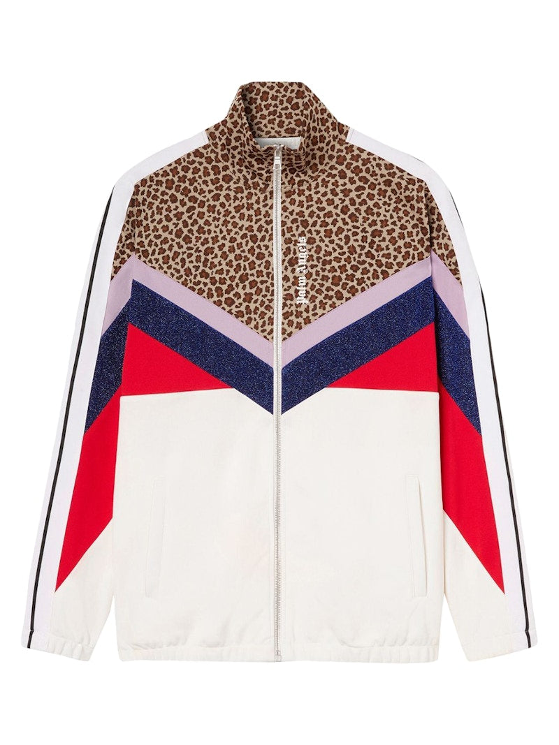 Palm Angels Womens Colorblock Track Jacket Leopard Print Brown/Black/Navy/Red