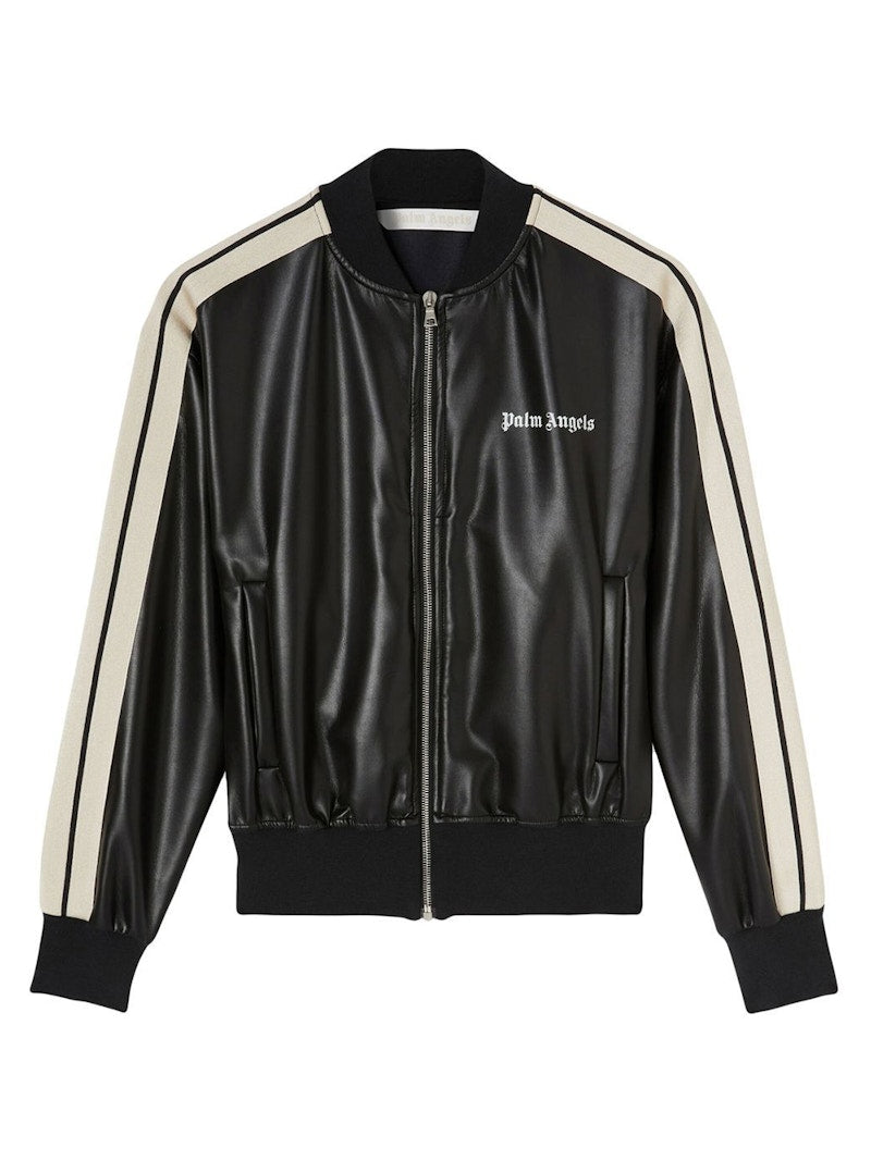 Palm Angels Womens Faux Leather Track Jacket Black/Off White