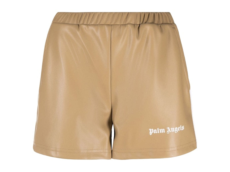Palm Angels Womens Faux Leather Track Shorts Beige/White