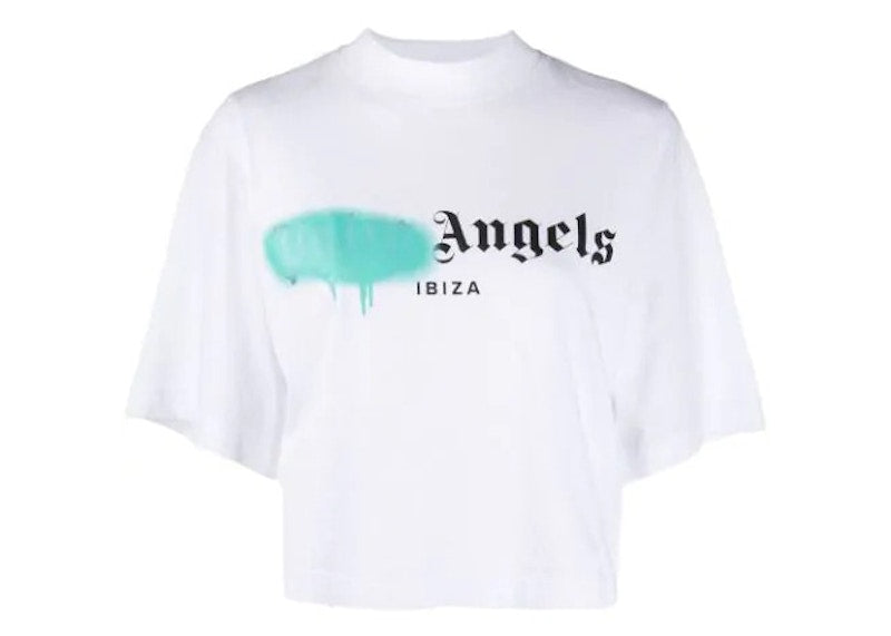 Palm Angels Womens Ibiza Sprayed Logo T-shirt White