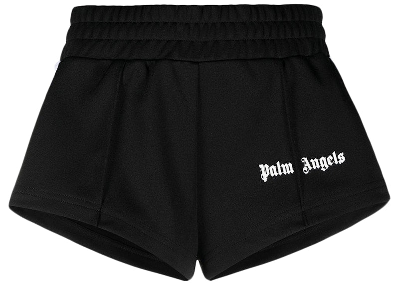Palm Angels Womens Side Stripe Logo Track Shorts Black/White