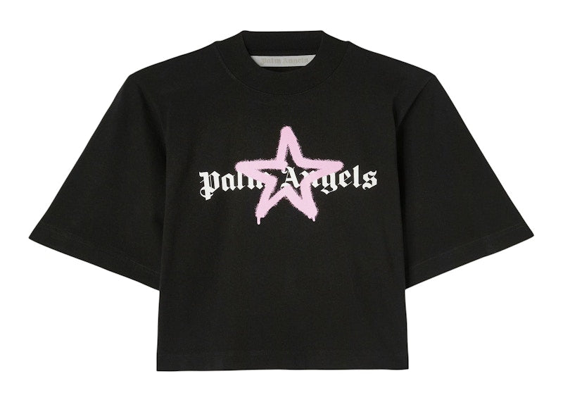 Palm Angels Women's Star Sprayed Cropped T-Shirt Black/Pink/White