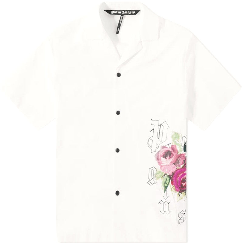Palm Angels x END Big Rose Bowling Shirt White