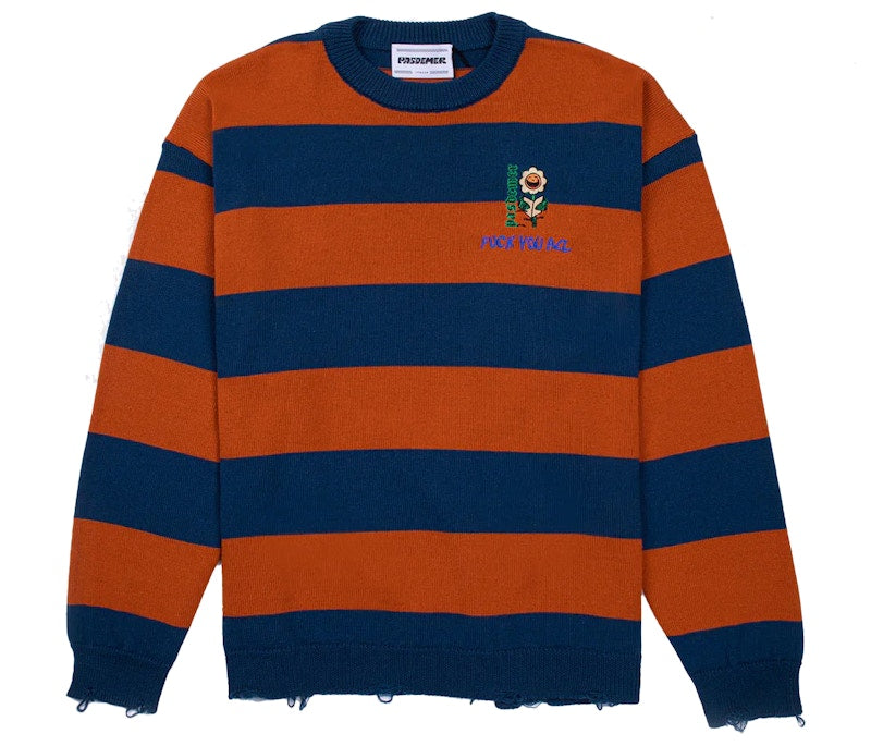 Pas de Mer Fuck You All Knit Sweater Dark Blue Orange Terra