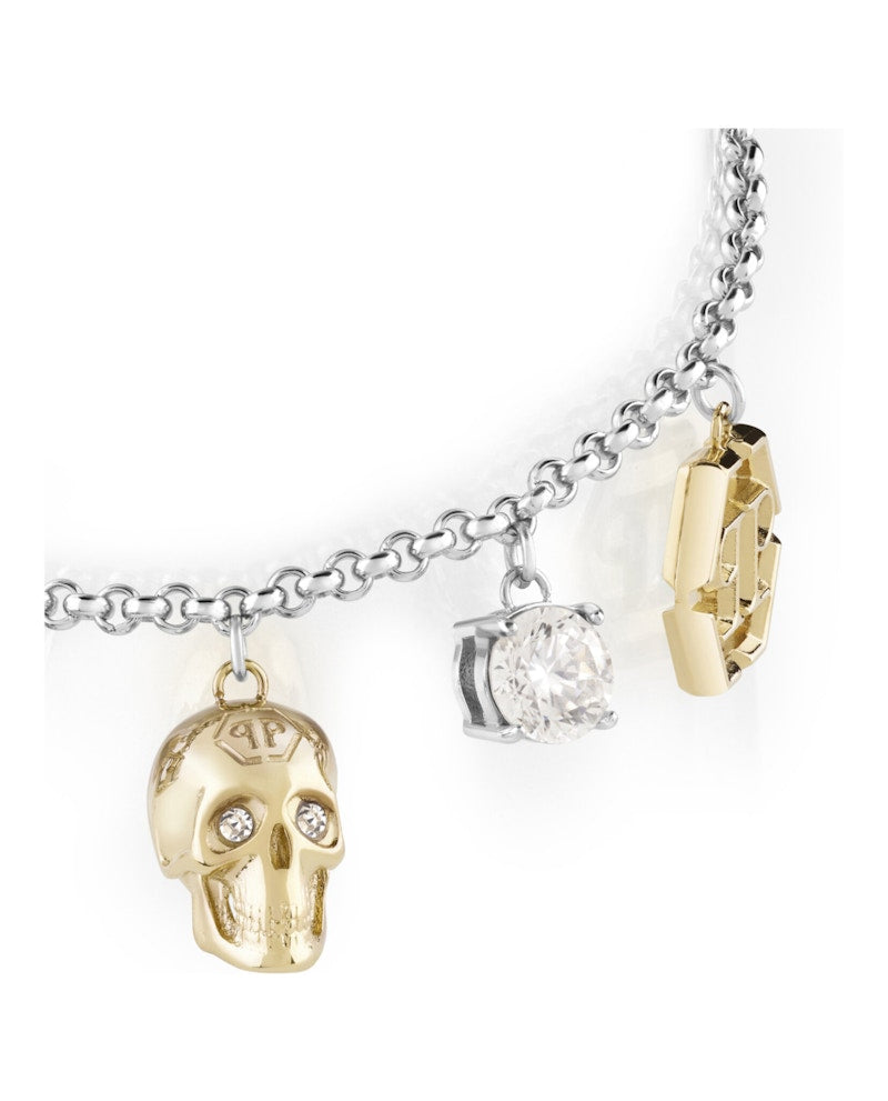 Philipp Plein 3D $kull Crystal Cable Chain Bracelet Two Tone