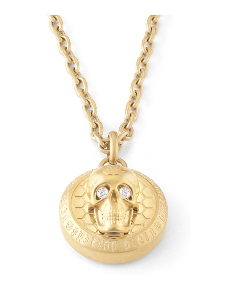 Philipp Plein 3D $kull Crystal Cable Chain Necklace Gold