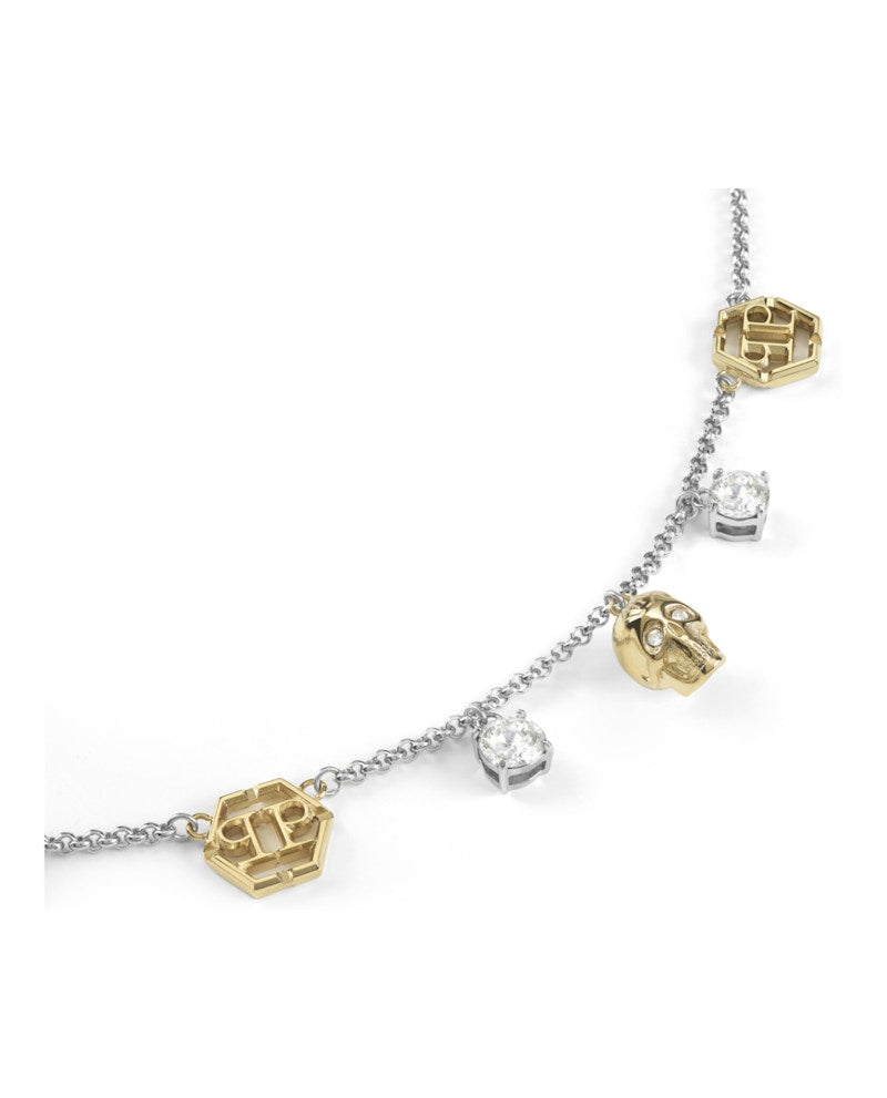 Philipp Plein 3D $kull Crystal Cable Chain Necklace Two Tone