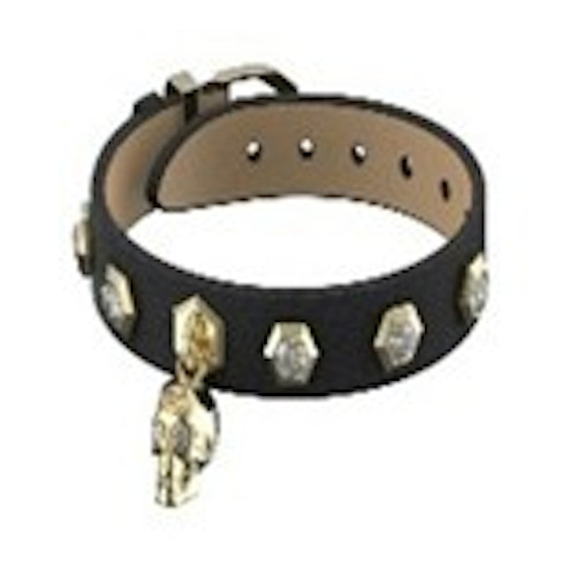 Philipp Plein 3D $kull Crystal Calf Leather Bracelet Gold